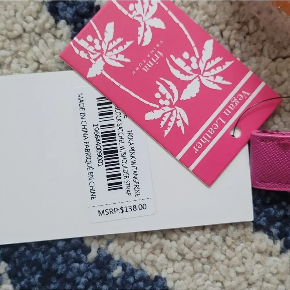 Trina Turk Colorblock Shoulder Bag Tangerine Pink Beachy - Picture 6 of 8